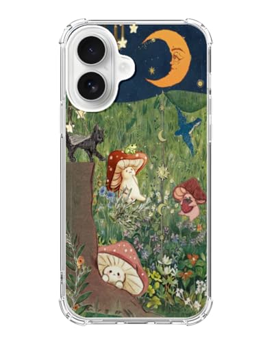 Cottagecore Mushroom Cat Moon Case Compatible with iPhone 17, Hippie Fairy Aesthetic Phone Cover for iPhone 17 - color: Fairy Mushroom