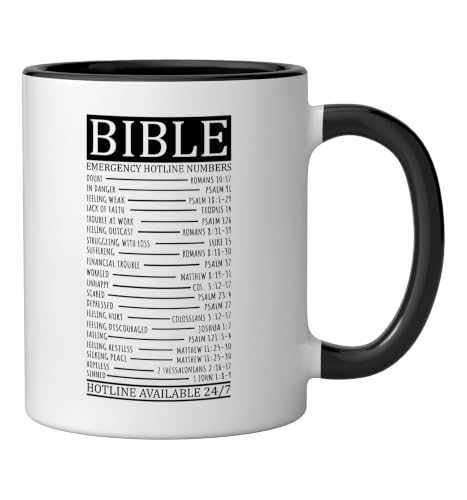 Bible Emergency Hotline Numbers | Christian Ceramic Mug, Black/White, 11oz - color: Black/White, size: 11 Ounces