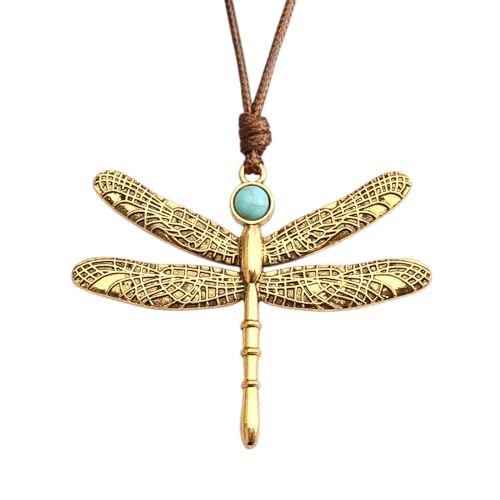 Boho Necklaces for Women Long Wooden Pendant Vintage Necklace - color: Dragonfly Necklace