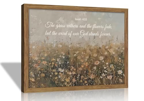 Framed Bible Verse Wall Art Wildflower Meadow Pictures Decor 16x24 Inch - color: Flowers-wood, size: 24"L x 16"W