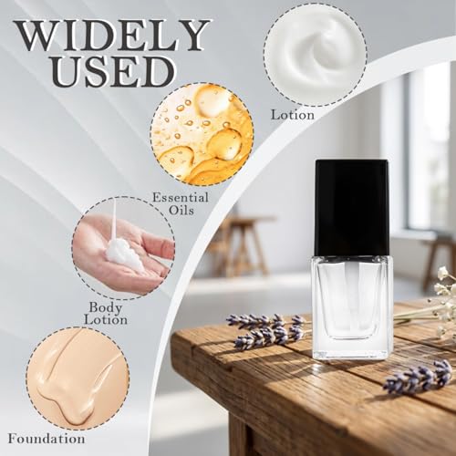 2Pcs 15ml/0.5oz Empty Clear Square Glass Emulsion Essence Bottle With Black Pump Head Cosmetic Foundation Travel Vials Containers Holder For Lotion Cleanser Essential Oils Liquids Body Cream