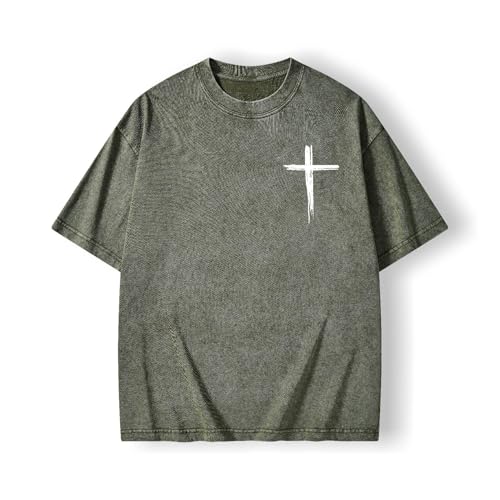 Christian Deadlift Shirts for Men Women Oversized Acid Washed Graphic Tees Jesus Faith GymTee - color: Army Green, size: 3X-Large