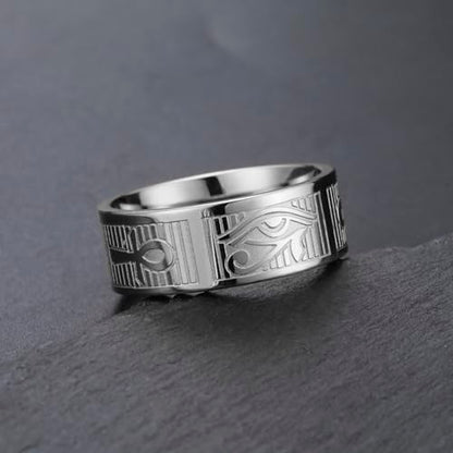 VASSAGO Stainless Steel Ancient Egyptian Ring for Men Women - color: silver, size: 9