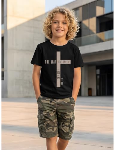 Christian Shirts for Boys Jesus Cross Casual Tops - color: Black, size: 7-8 Years