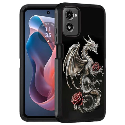 Designed for Moto G Power 5G 2024 Case, Military Grade Heavy Duty 3-Layer Shockproof Full-Body Protective Cover for Motorola Moto G Power 5G 2024, Dragon Rose - color: Dragon Rose