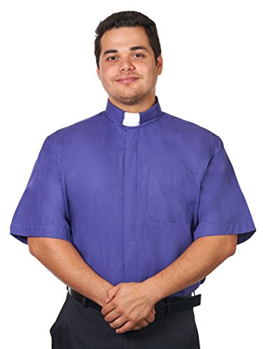 Men's Tab Collar Clergy Shirt Short Sleeves - color: Purple, size: 17"-17.5" Neck