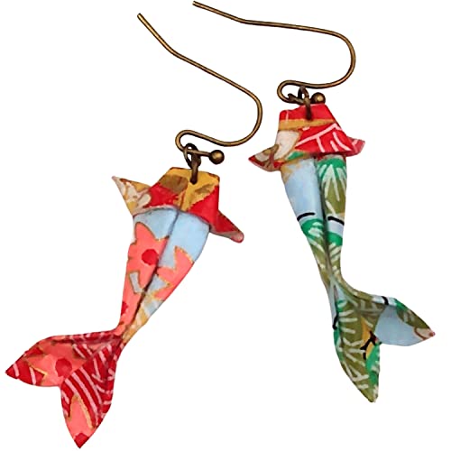 Paper Origami Koi Fish Earrings, 6 Color Patterns - color: Red Pink Blue