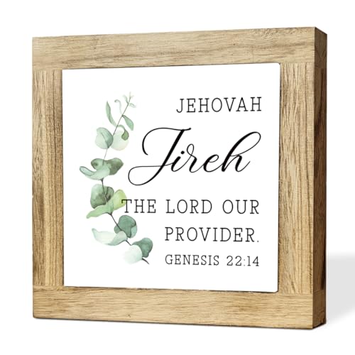 Farmhouse Home Decor, Jehovah Jireh The Lord Our Provider Genesis 22:14, Christian Wood for Home Shelf Display, Housewarming Gift, Holiday Gift, 5.9 x 5.9 in - color: Religion Sign 09