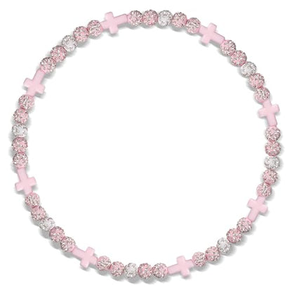 Beaded Baseball Necklace | Adjustable Sports Rope Chain with Baseball Cross Charm - Great Baseball Drip Gift for Players and Fans - color: Pink White Pink