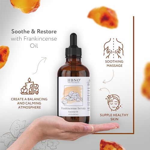 HBNO California Bottled Frankincense Essential Oil (Serrata) 4 fl oz (120ml) - Natural & Premium Grade Frankincense Oil Essential Oil, - size: 4 Fl Oz (Pack of 1)