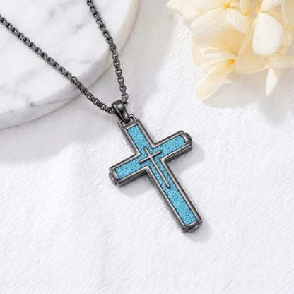 14K Gold Plated Cross Pendant Necklace Christian Jewelry Religious Gift - color: A06-Cross Black Turquoise