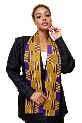 Dupsie's Kente African Print Stole – Made in Africa Black History Month Sash for Church, Choir, School & Cultural Events - color: Purple and Gold