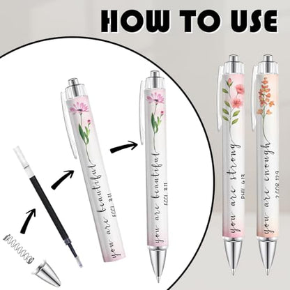 6Pcs Christian Pens for Women - Floral Bible Verse Ballpoint Pens with Inspirational Quotes, Religious Gifts for Women, Friend, Daughter and Church, Uplifting Office and School Supplies - style: Christian