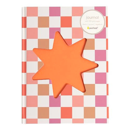 Pearhead Pink & Orange Star Cutout Hardcover Graph Notebook, 6.25x8.25 Grid Journal for Bullet Journaling, Planning & School Notes, 200 Pages - color: Orange Cut-Out Checkered Graph Journal