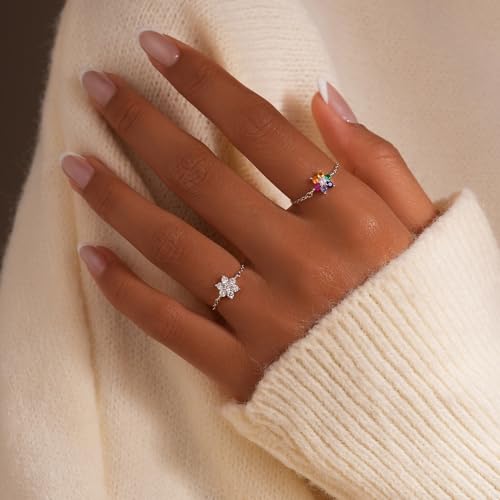 925 Sterling Silver Adjustable Link Chain Rings for Women Daughter - color: Style 6-Rainbow