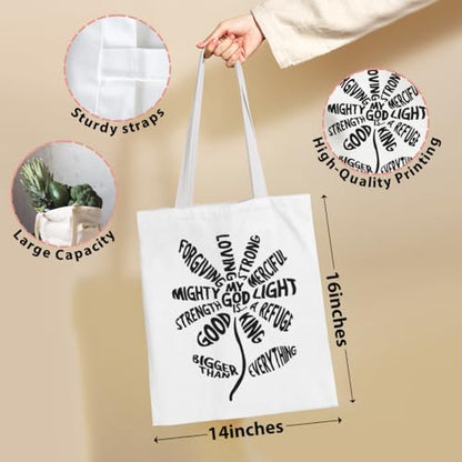 VICBOU Bible Verse Canvas Tote Bag Religious Christian Gifts for Women Men Faith Canvas Tote Reusable Grocery Bag - color: Flowerfaith