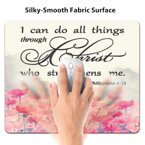 I Can Do All Things Christian Mouse Pad, Pink Lotus Inspirational Desk Mat - color: Cute Colorful Art Rec25