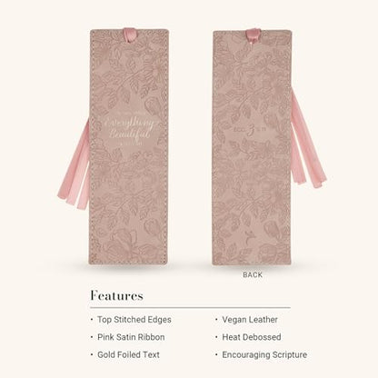 Christian Art Gifts Premium Faux Leather Bookmark: Everything Beautiful - color: Pink Floral/Everything Beautiful
