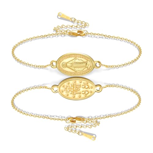 VASSAGO Virgin Mary Bracelet for Women Men Double-Sided Virgen de Guadalupe Rosary Bracelet Medal Handmade Braided Rope Catholic Christian Religious Jewelry Gift - color: Gold 1