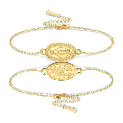 VASSAGO Virgin Mary Bracelet for Women Men Double-Sided Virgen de Guadalupe Rosary Bracelet Medal Handmade Braided Rope Catholic Christian Religious Jewelry Gift - color: Gold 1