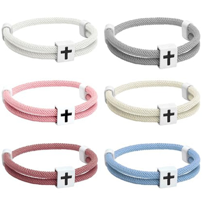 Landical 6 Pcs Cross Bracelet Men Adjustable Braided Rope - color: Light Color