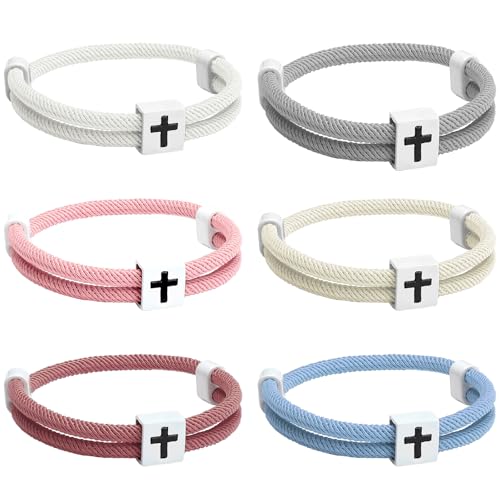 Landical 6 Pcs Cross Bracelet Men Adjustable Braided Rope - color: Light Color