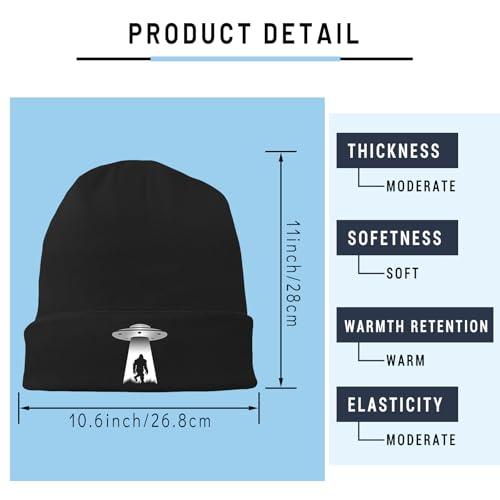 Black Flexible Classic Adult Beanie Cap for Men Women - Warm Knitted Hat for Winter, Chemo Cap Headwear - color: Ufo