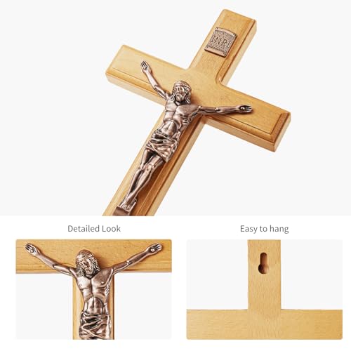 ACHIBANG 12 Inch Wooden Crucifix Wall Cross, Catholic Jesus INRI Decor - size: 12"L x 5.7"W