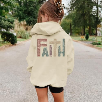 Girls Christian Hoodies Kids Jesus Faith Sweatshirts Cute Religious Graphic Sweater Inspirational God Bible Verse Top - color: Apricot, size: 11-12 Years