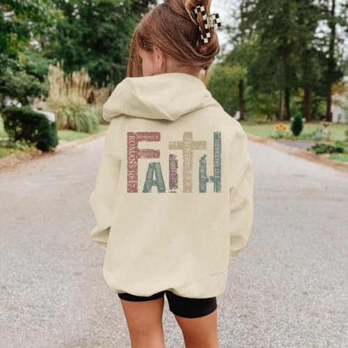 Girls Christian Hoodies Kids Jesus Faith Sweatshirts Cute Religious Graphic Sweater Inspirational God Bible Verse Top - color: Apricot, size: 9-10 Years