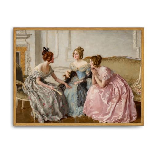 Roslynity Framed Canvas Wall Art Vintage Print Oil Paintings Victorian Women Gossip Girls Regency Retro Gallery Aesthetic Artwork for Home Living Room Bathroom Bedroom Wall Decor (12"x16") - color: Gossip Girls, size: 16"L x 12"W