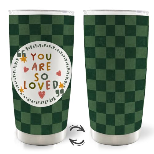 Green Checkered Inspirational Kids 20oz Travel Coffee Mug Tumbler - color: youare