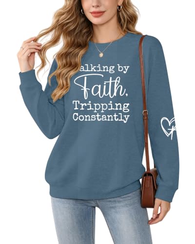 Christian Sweatshirts for Women Jesus Long Sleeve Graphic Shirts - color: Blue, size: X-Large
