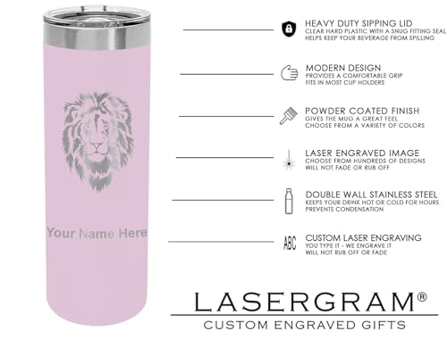 LaserGram Personalized 22oz Skinny Tumbler, Christian Cross (Light Purple) - color: Light Purple