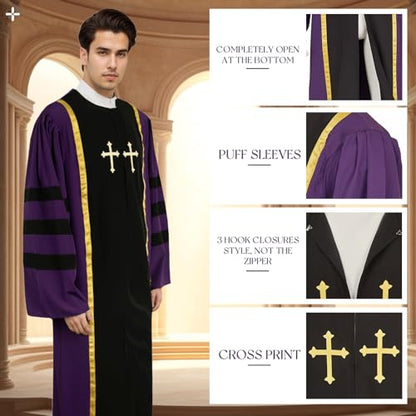 Men Priest Costume Pastor Gown Clergy Pulpit Robes Halloween - color: Purple, size: XX-Large