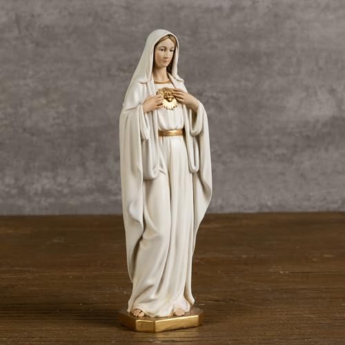BC Catholic Immaculate Heart of Mary Figure, 6" H Blessed Holy Mother Virgin Mary Statue Indoor, Religious Gifts, Handpainted Renaissance Sculpture Purity & Grace Collection by Buildclassic - color: Gold&white Immaculate Heart