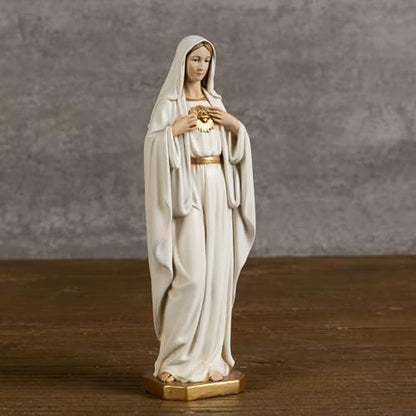 BC Catholic Immaculate Heart of Mary Figure, 6" H Blessed Holy Mother Virgin Mary Statue Indoor, Religious Gifts, Handpainted Renaissance Sculpture Purity & Grace Collection by Buildclassic - color: Gold&white Immaculate Heart