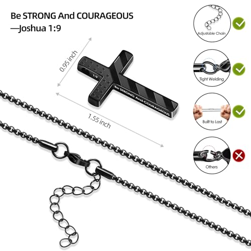 Romass Cross Necklace for Men Boys - 316L Stainless Steel Bible Verse Religious Pendant, Christian Jewelry Gifts for Son Husband, Graduation Gifts, Adjustable 22+2 inch Chain - color: Silver+Black, style: 2Pcs 1:9