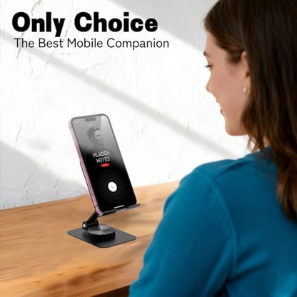 Metal Cell Phone Stand for Desk, Multi-Angel Adjustable 360° Rotation Non-Slip and Foldable Mobile Phone Stand, Compatible with iPhone 18/17 Series and All Smartphones, Black - color: Black