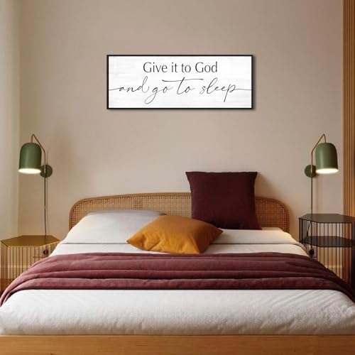Give It to God and Go to Sleep Sign, Canvas Wall Decor For Bedroom Framed - color: Give It to God and Go to Sleep, size: 12"×32"