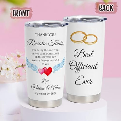 Personalized Wedding Officiant Gift 20oz Stainless Steel Tumbler – Customized “Best Officiant Ever” Drinking Cup -Wedding Day Gift from Bride and Groom - color: OFFICIANT-WED-TU-1