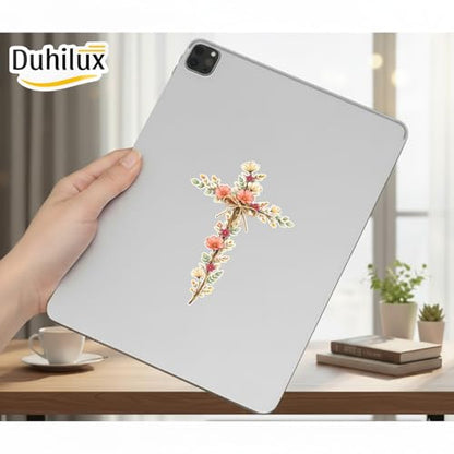 Cross with Wildflowers Sticker 5 inch, Cross car Decal Sticker, Waterproof Vinyl Decal for Car, Trucks, Laptops, Book, Wall, Window Bumper Stickers