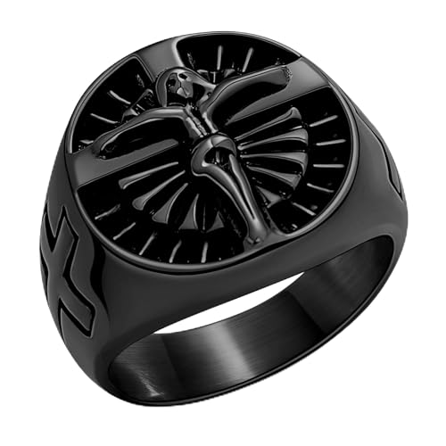 Christian Cross Rings for Men - Stainless Steel Jesus Jewelry with Celtic Knot Sides (Gold/Black/Silver) - Catholic Religious Gift, Size 7-13 - color: K: Black-Cross