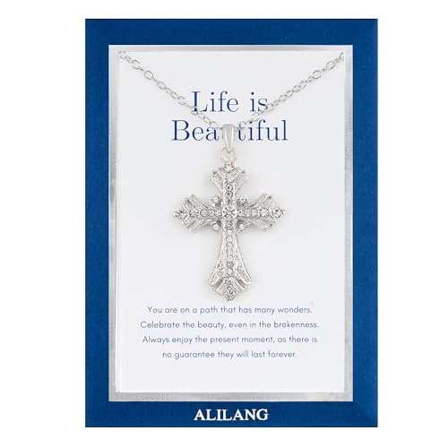 Alilang Silvery Tone Celtic Cross Pendant Necklace with Religious Message Card & Envelope Christian Jewelry - style: Life is Beautiful