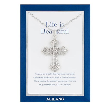 Alilang Silvery Tone Celtic Cross Pendant Necklace with Religious Message Card & Envelope Christian Jewelry - style: Life is Beautiful
