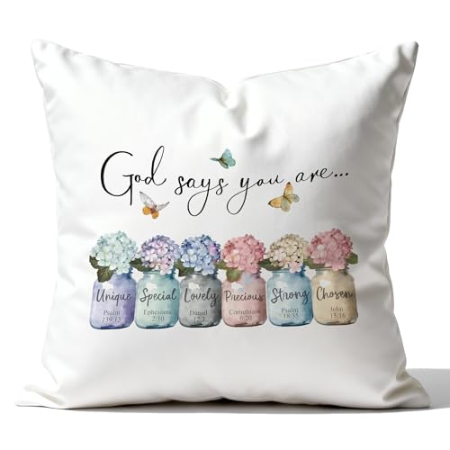 Christian Hydrangea Floral Pillow Covers 18x18, Inspirational Christian Gifts for Women, God Says You are Religious Bible Verse Decorative Pillowcase Throw Pillow Cover for Couch Bed - color: Color-1