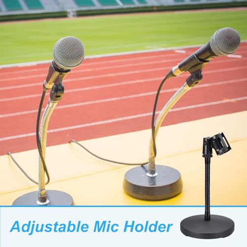 MECCANIXITY Gooseneck Tabletop Microphone Stand 140x270x185mm Adjustable Mic Holder Flexible Wireless Mic Clip Adapter with Weighted Base for Handheld Mics - size: 140x270x185mm