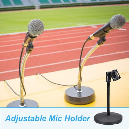 MECCANIXITY Gooseneck Tabletop Microphone Stand 140x270x185mm Adjustable Mic Holder Flexible Wireless Mic Clip Adapter with Weighted Base for Handheld Mics - size: 140x270x185mm