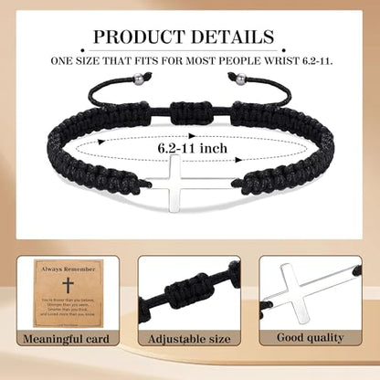 Initial Bracelets for Women Teen Girls Handmade Rope Braided Bracelet for Men Jewelry Birthday Graduation Mother's Day Gifts for Mom Wife Girlfriend Her Friends - style: 9 white-black cross