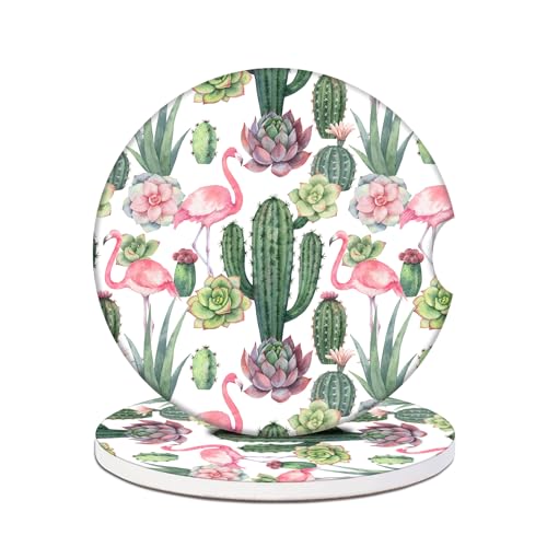 Cup Holders Car Coasters - Flamingo Cactus Absorbent Ceramic Coaster, Drink Cup Holder Coasters, Auto Accessories for Women & Men, Pack of 2 - color: Flamingo Cactus